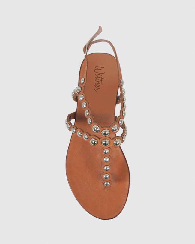 Wittner Kezia Coconut Leather Silver Stud Flat Sandal