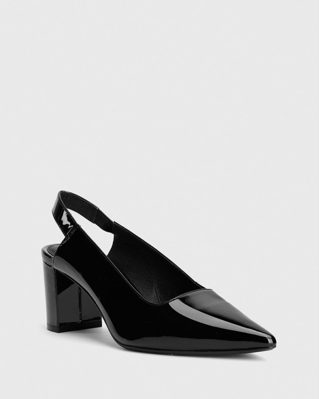 Wittner Daveen Black Patent Slingback Block Heel