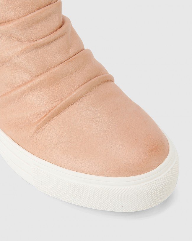 Wittner Savino Nude Leather Zip Concealed Wedge High Top Sneaker