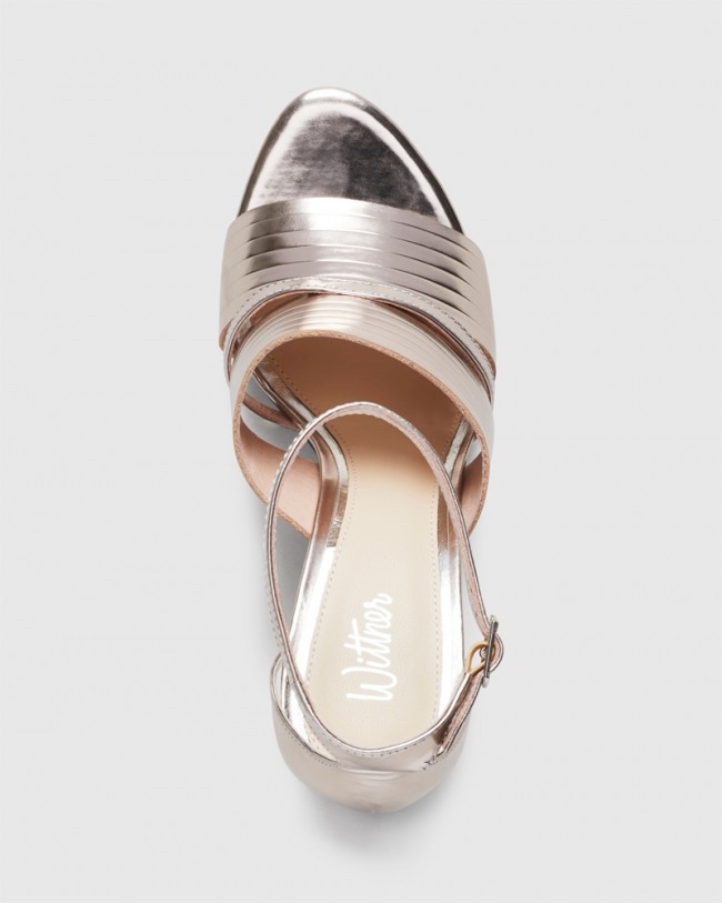 Wittner Rizzo Rose Gold Leather Open Toe Heel