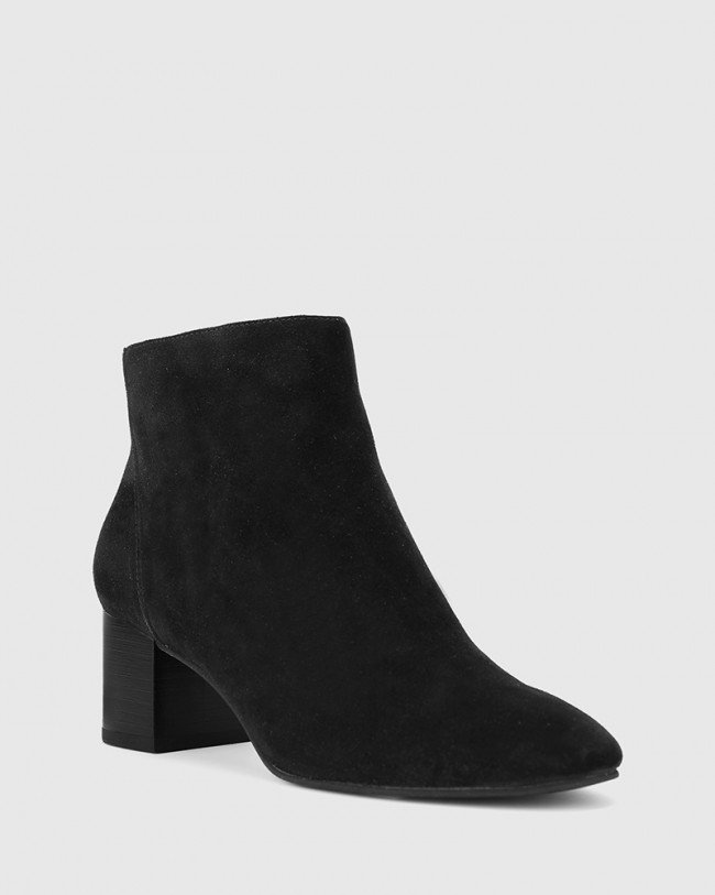 Wittner Alsen Black Suede Block Heel Almond Toe Ankle Boot