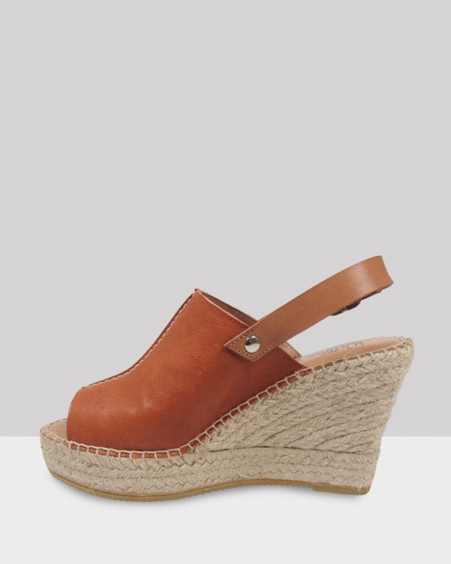 Wittner Umberto Tan Leather Peep Toe Espadrille Wedge