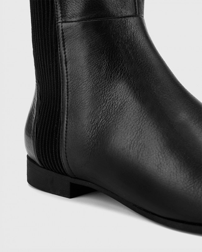 Wittner Drue Black Leather Stretch Knit Gusset Round Toe Long Boot