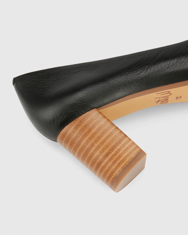 Wittner Dalena Black Scotch Leather Block Heel Point Toe
