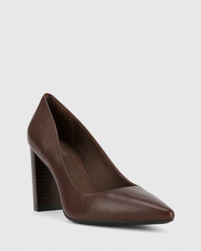 Wittner Hether Chocolate Leather Pointed Toe Block Heel