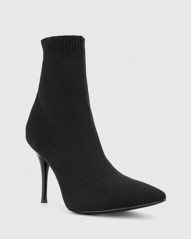 Wittner Honor Black Knit Stiletto Heel Ankle Boot