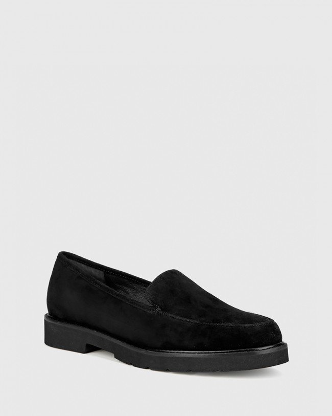 Wittner Dee Black Suede Round Toe Slip On Loafer