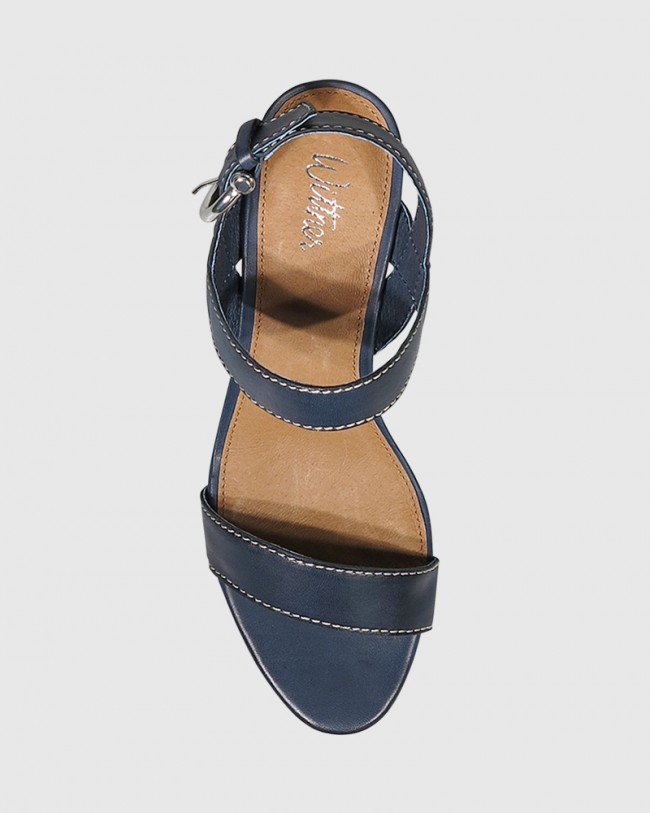 Wittner Neela French Navy Leather Contrast Stitch Sandal
