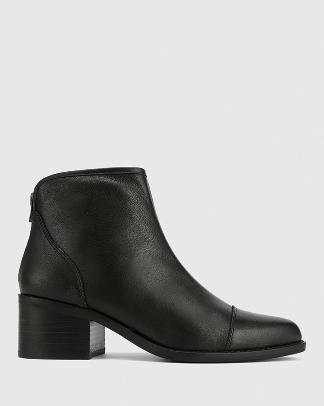 Wittner Jacey Black Leather Block Heel Ankle Boot