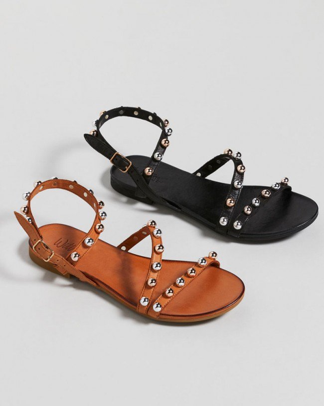 Wittner Kalisha Coconut Leather Strappy Stud Detail Flat Sandal