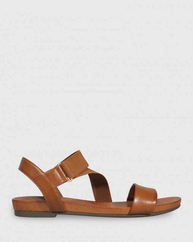 Wittner Lyla Cognac Leather & Elastic Flat Sandal