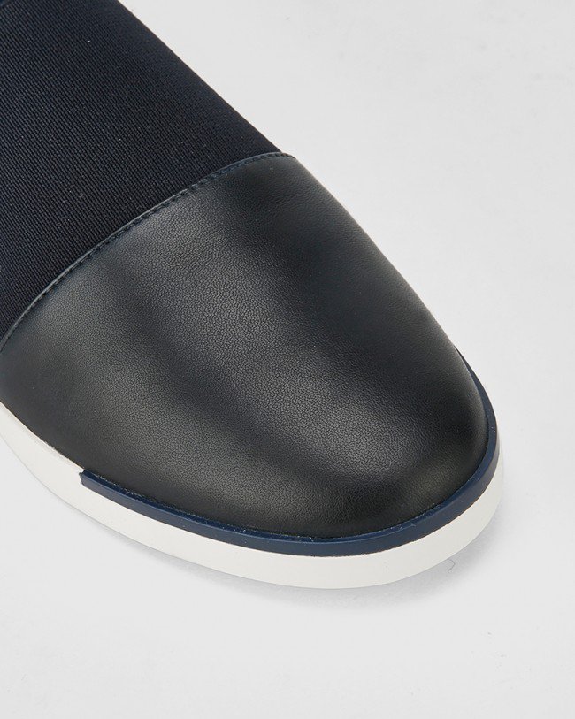 Wittner Ashton Navy Leather Elastic Gusset Slip On Flat
