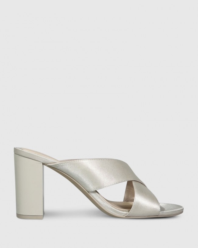 Wittner Ivette Cream Satin Block Heel Mule