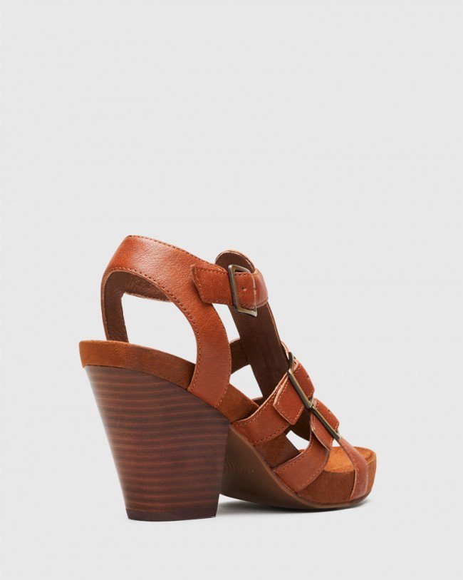 Wittner Cohen Cognac Leather Cone Heel Sandal