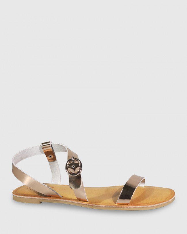 Wittner Farida Rose Gold Leather Open Toe Flat Sandal