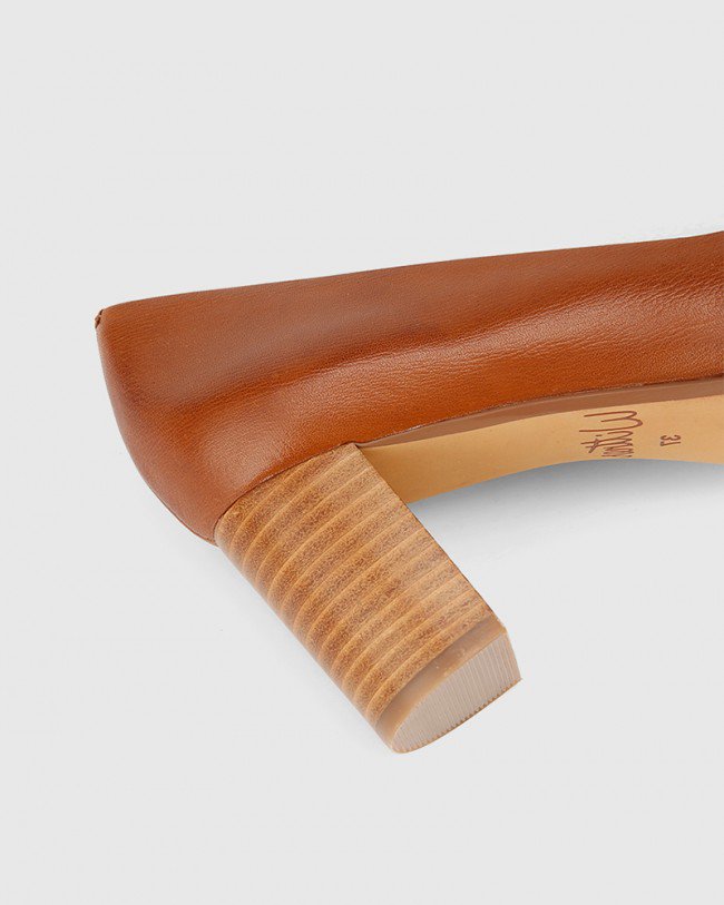 Wittner Dalena Dark Cognac Scotch Leather Block Heel Pointed Toe