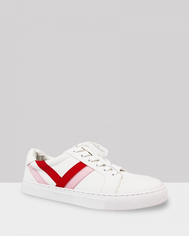 Wittner Danton White Canvas Pink & Red Stripe Sneaker