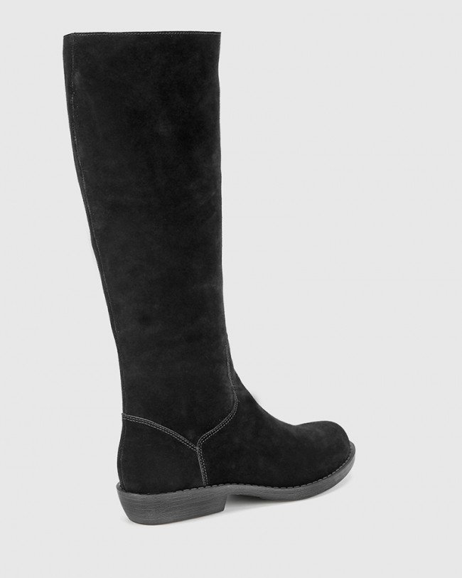 Wittner Devanna Black Suede Round Toe Flat Boot