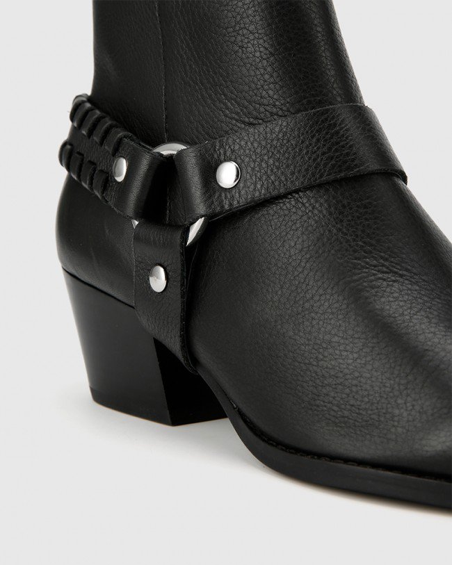 Wittner Kerrence Black Leather Block Heel Harness Ankle Boot