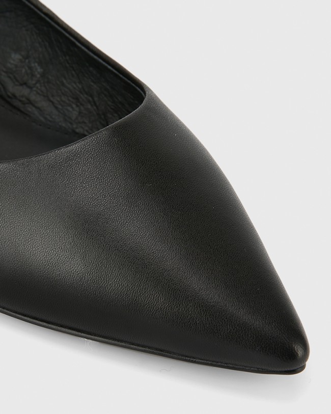 Wittner Marina Black Leather Pointed Toe Slip On Flat