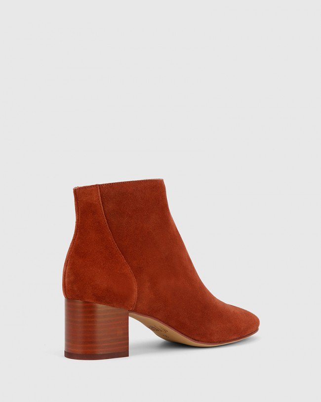 Wittner Alsen Rust Suede Block Heel Almond Toe Ankle Boot