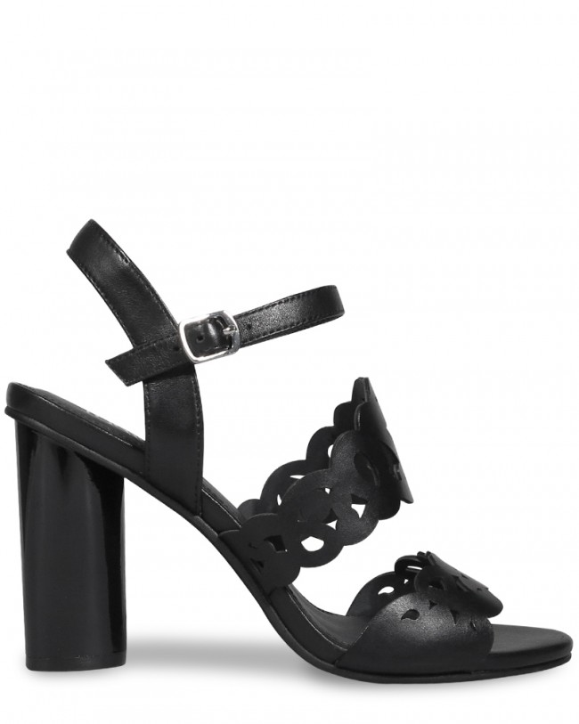 Wittner Reanna Black Leather Perforated Block Heeled Sandal