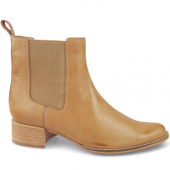 Wittner Baelans Camel Leather Block Heel Chelsea Ankle Boot