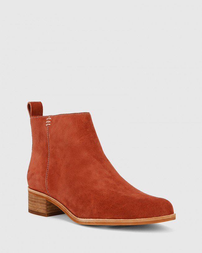 Wittner Glover Rust Suede Leather Flat Almond Toe Ankle Boot