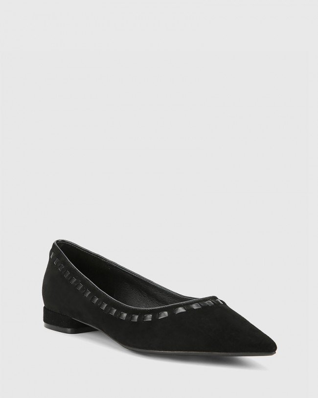 Wittner Mallory Black Suede Leather Pointed Toe Loafer