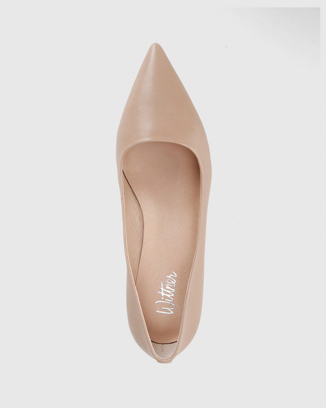 Wittner Gardenia New Flesh Leather Block Heel Pointed Toe Pump