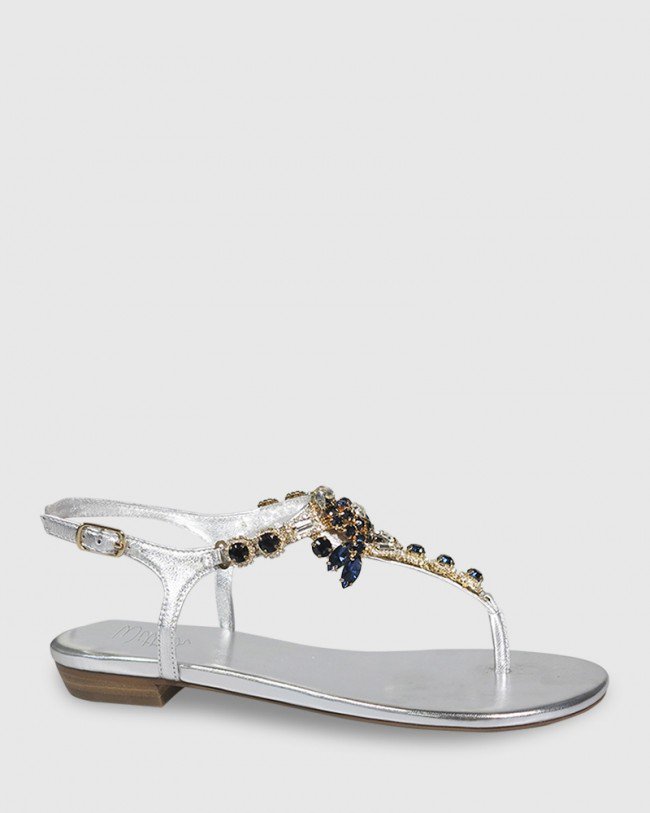 Wittner Sparkla Silver Leather Jewel Detail Flat Sandal