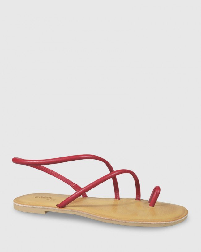 Wittner Flinton Red Leather Open Toe Flat Sandal
