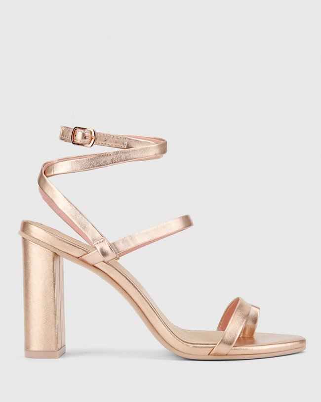 Wittner Regeena Rose Gold Metalic Leather Block Heel Sandal