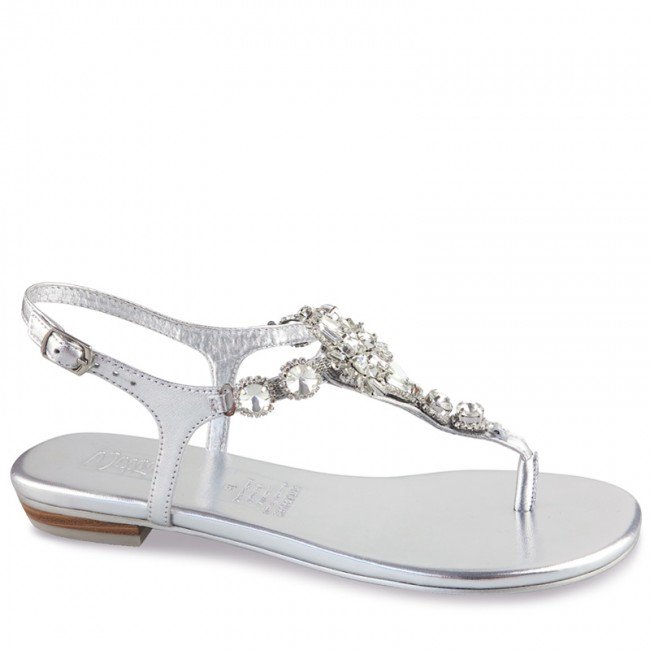 Wittner Sparkling Silver Leather Embellished Flat Sandal
