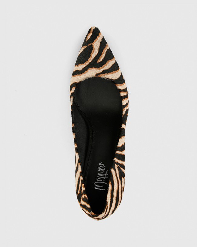 Wittner Hether Zebra Pony Hair Leather Pointed Toe Block Heel