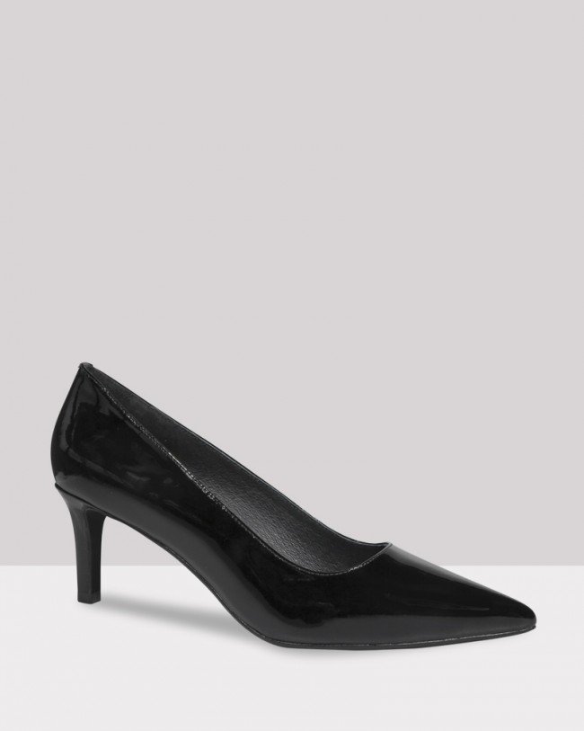 Wittner Delores Black Patent Pointed Toe Mid Heel