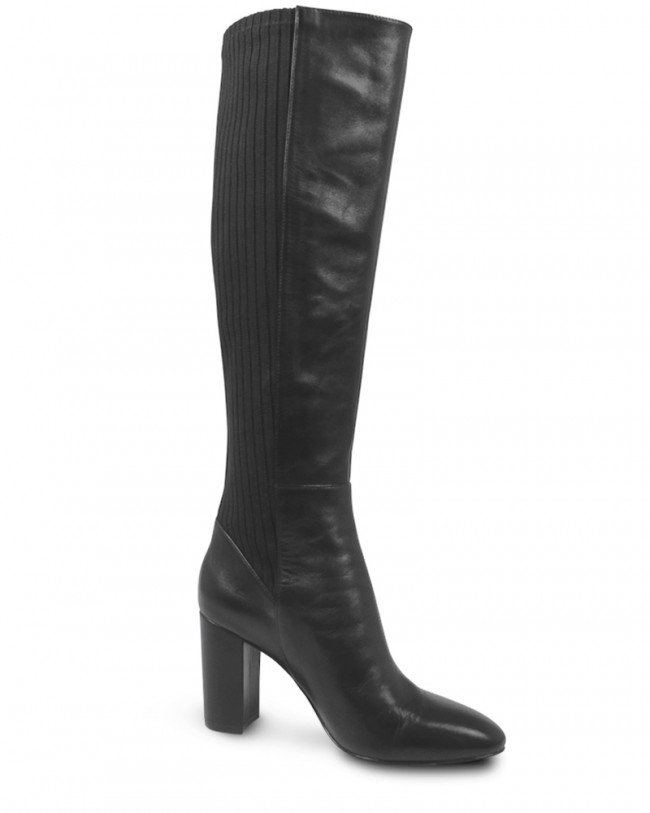 Wittner Stellar Black Leather Elasticated Calf Block Heel Knee High Boot