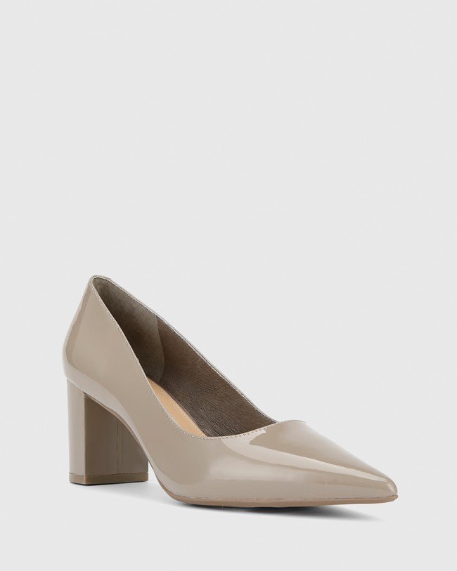 Wittner Dalena Stone Patent Pointed Toe Block Mid Heel
