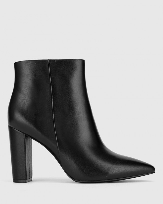 Wittner Hurlie Black Nappa Leather Block Heel Ankle Boot