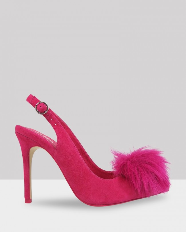 Wittner Tori Pink Suede Pom Pom Pointed Toe Stiletto Heel