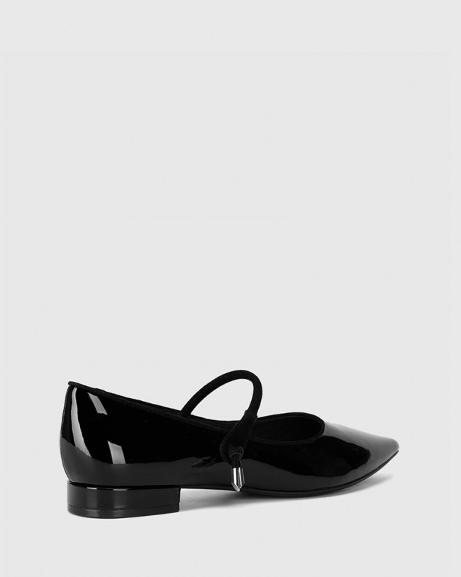 Wittner Meara Black Patent & Suede Leather Point Toe Flat