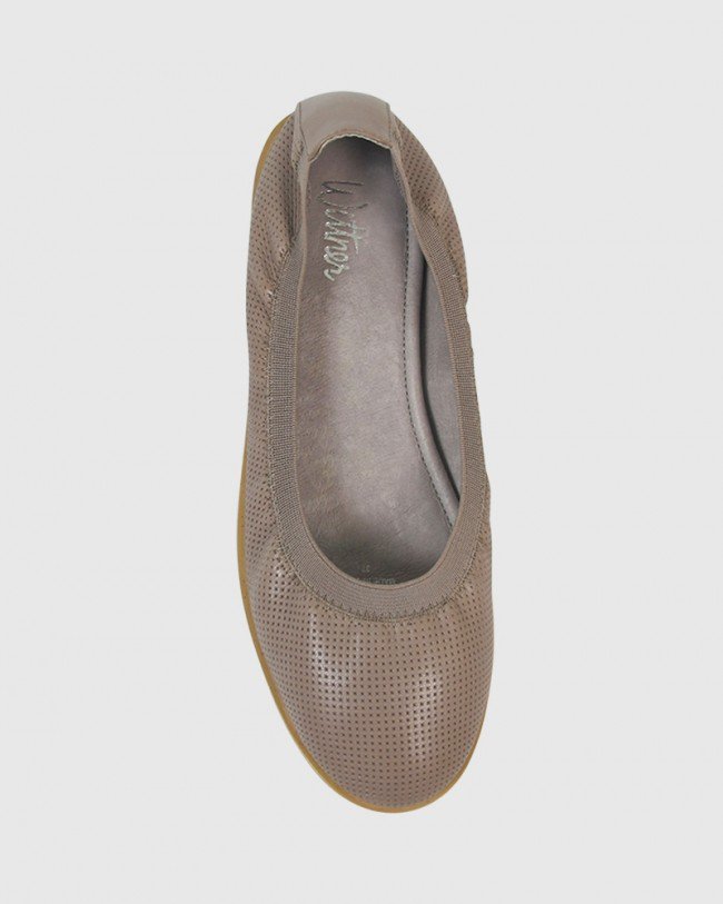 Wittner Glennis Stone Leather Perforated Elasticated Ballet Flat