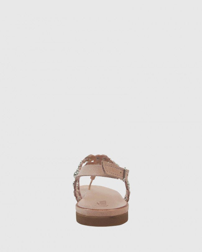 Wittner Kezia Nude Leather Silver Stud Flat Sandal