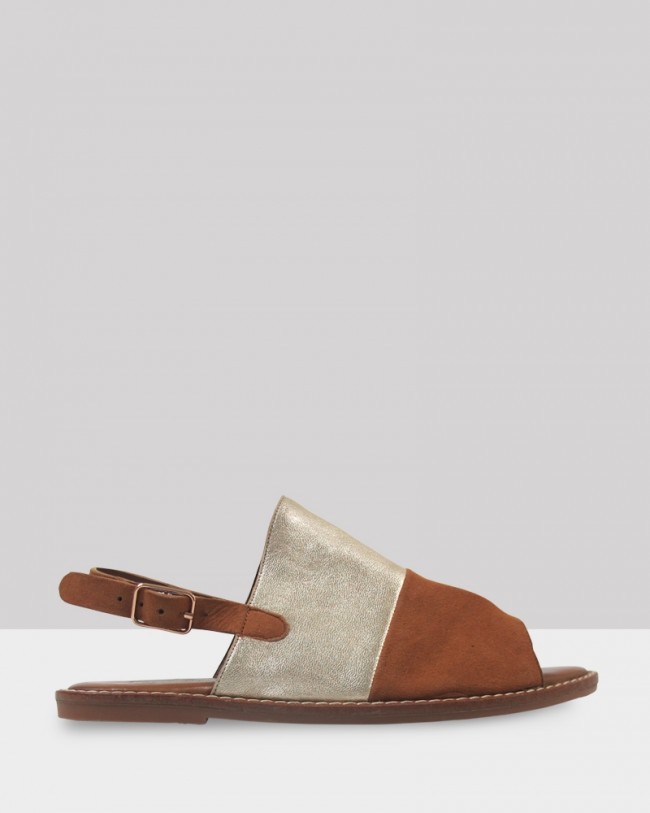 Wittner Kora Coconut Suede & Gold Leather Sling back Open Toe Sandal