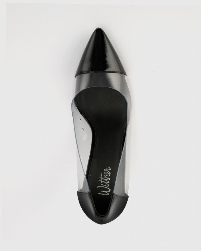 Wittner Harington Black Patent and Vinyl Pointed Toe Stiletto Heel