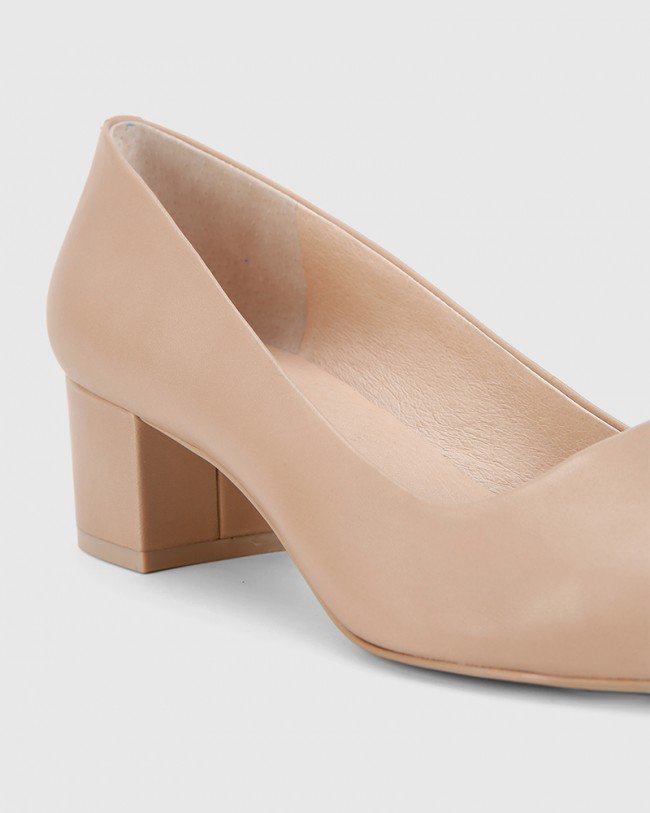Wittner Gardenia New Flesh Leather Block Heel Pointed Toe Pump