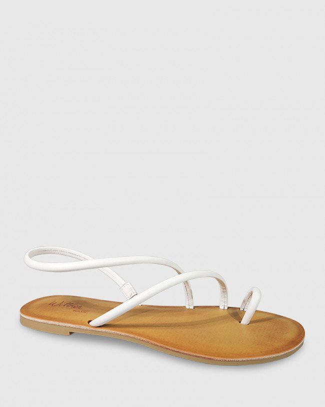 Wittner Flinton White Leather Open Toe Flat Sandal