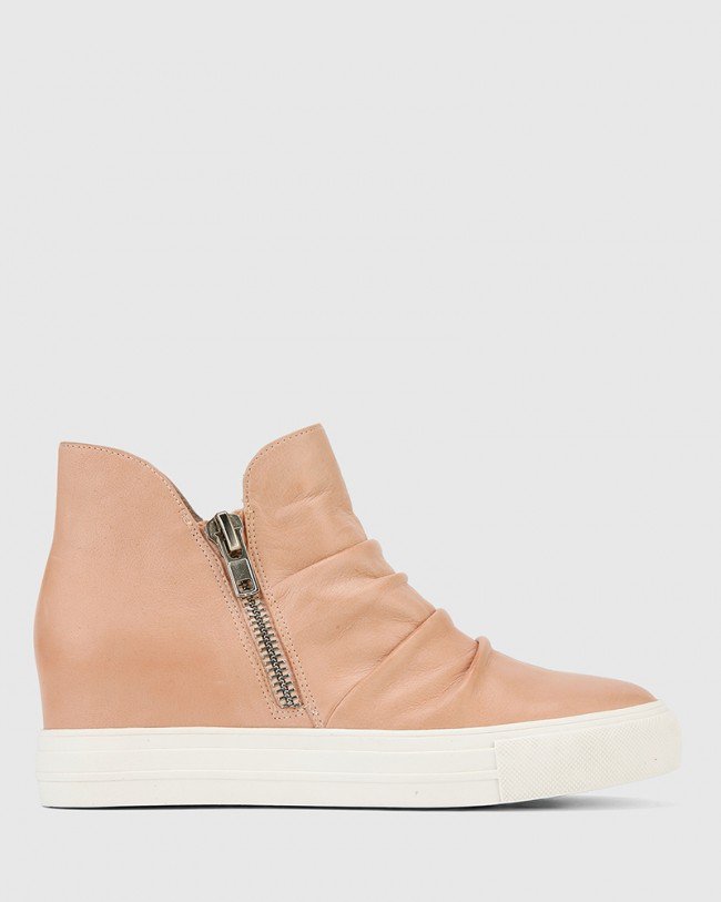 Wittner Savino Nude Leather Zip Concealed Wedge High Top Sneaker