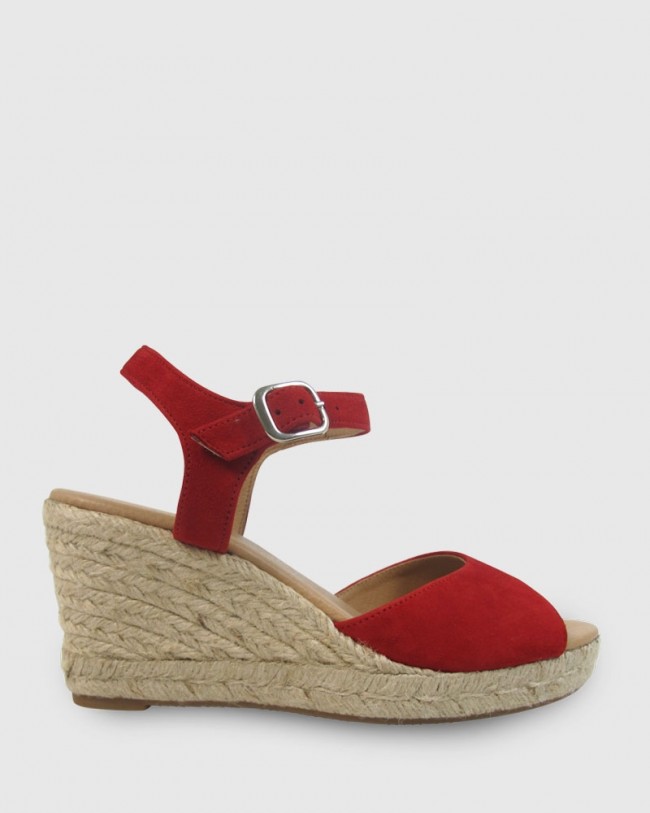 Wittner Umiko Red Suede Espadrille Open Toe Wedge