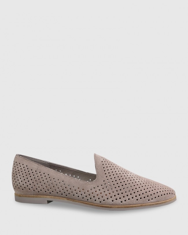 Wittner Alvaro Stone Suede Perforated Pointed Toe Loafer